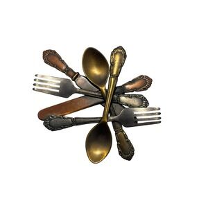 Vintage Signed K&T Multi Tones Forks Knives Spoons Silverware Cluster Brooch